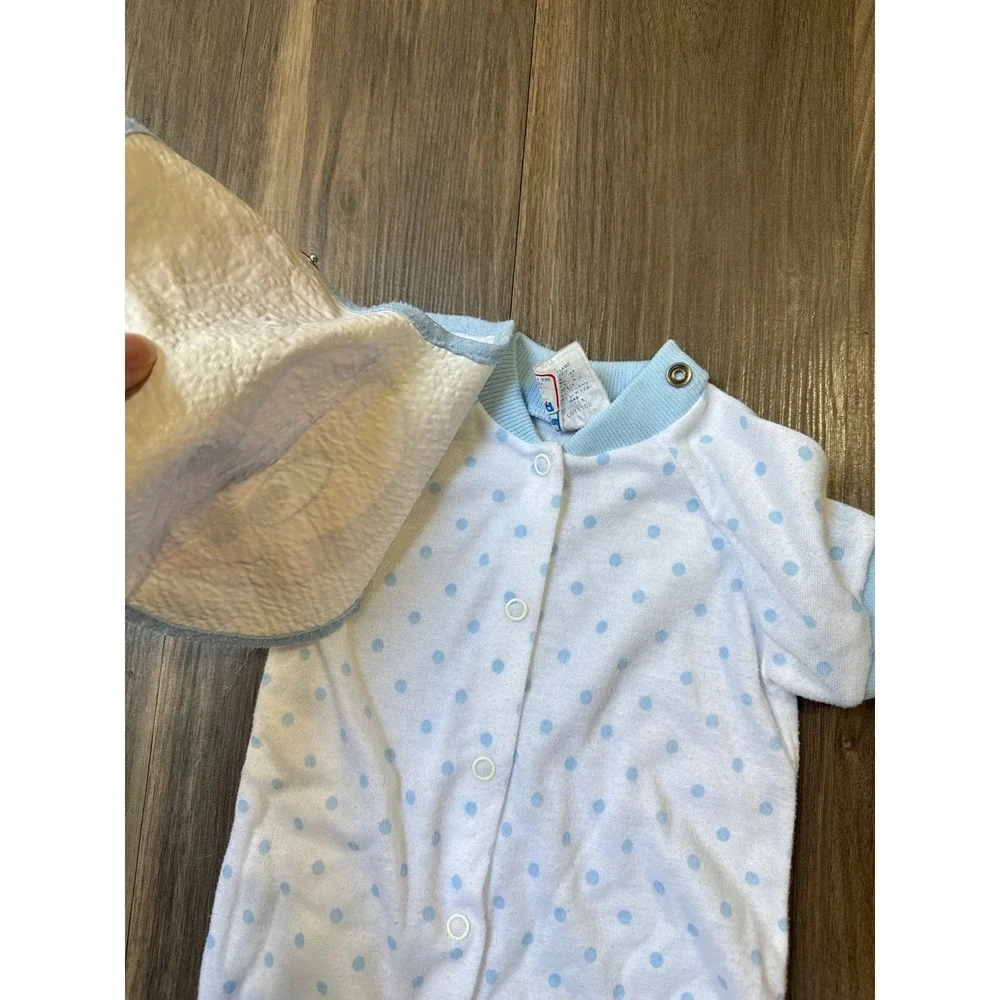VTG 1984 Mickey Mouse Blue/White‎ Romper Removable Bib Playskool Medium/3-6M